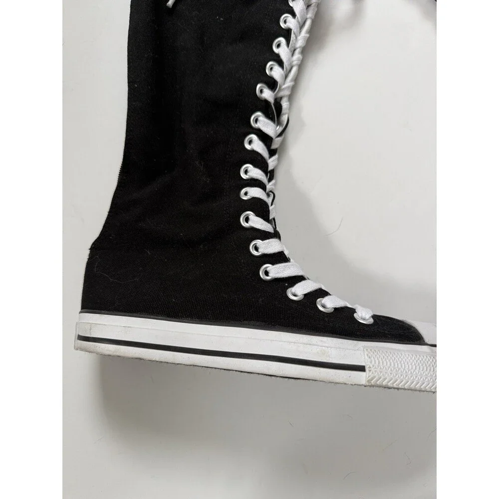 Women's Airwalk Knee High Black Canvas Lace Up Full Zip Shoes Sneakers Size 8 - Picture 2 of 8